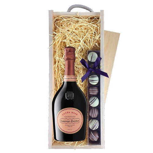 Laurent Perrier Cuvee Rose Champagne 75cl & Truffles, Wooden Box